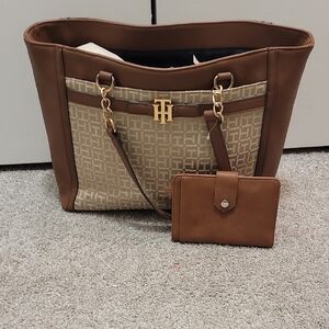 Tommy Hilfiger Brown and Tan Tote Bag
